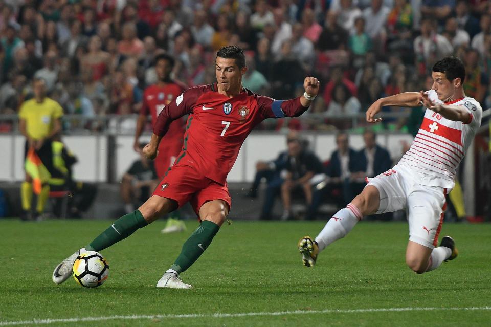  Cristiano Ronaldo fires a shot against Switzerland in qualifying