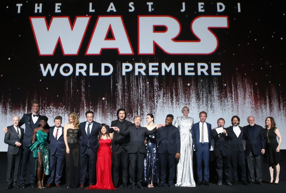  The cast of the most recent Star Wars movie, the Last Jedi, at the world premiere