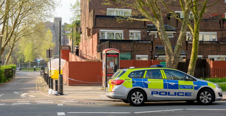  Police pictured in north London after a 20-year-old was stabbed to death