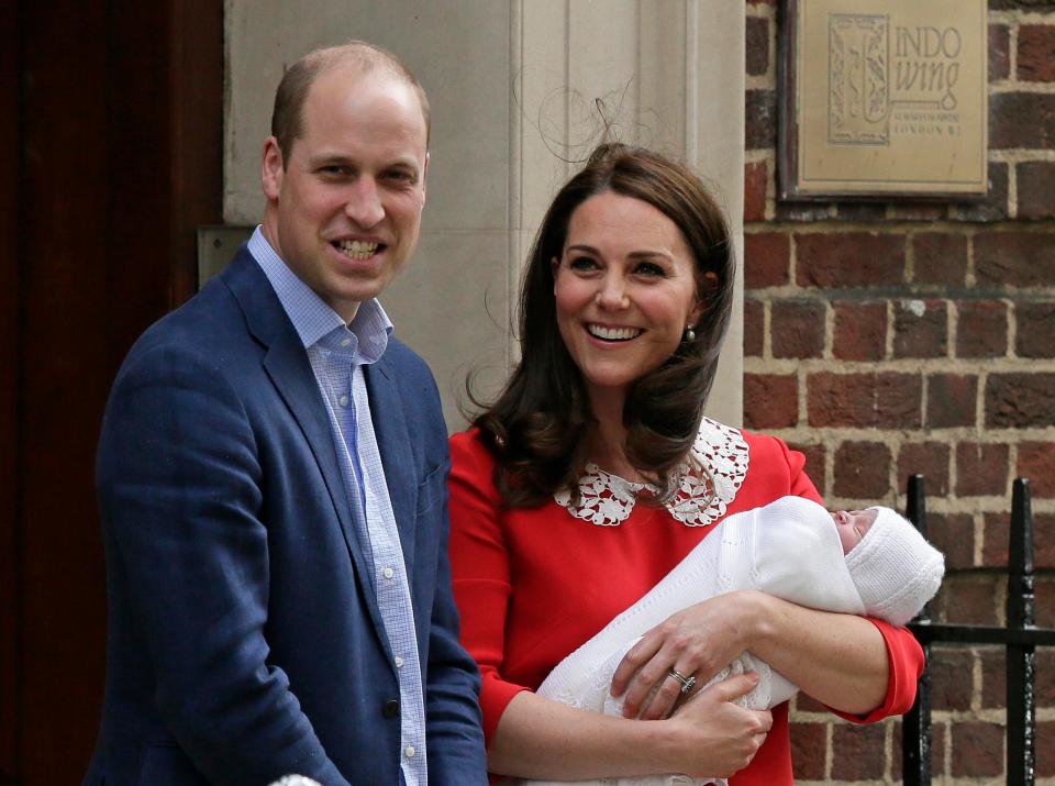  Beaming Kate and William emerge from hospital with new baby Prince Louis