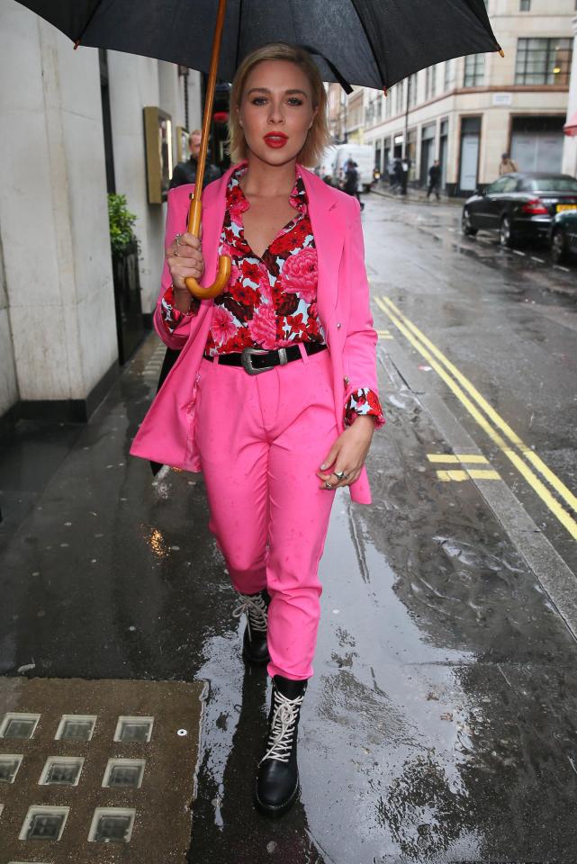  Gabby was pictured in pink suit in Soho today