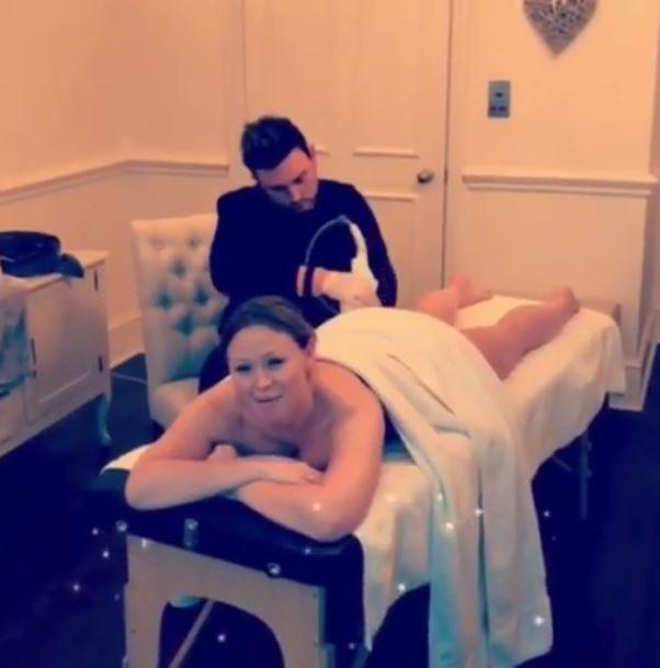 Kimberley Walsh shared a clip of her having non-surgical liposuction on her bum 