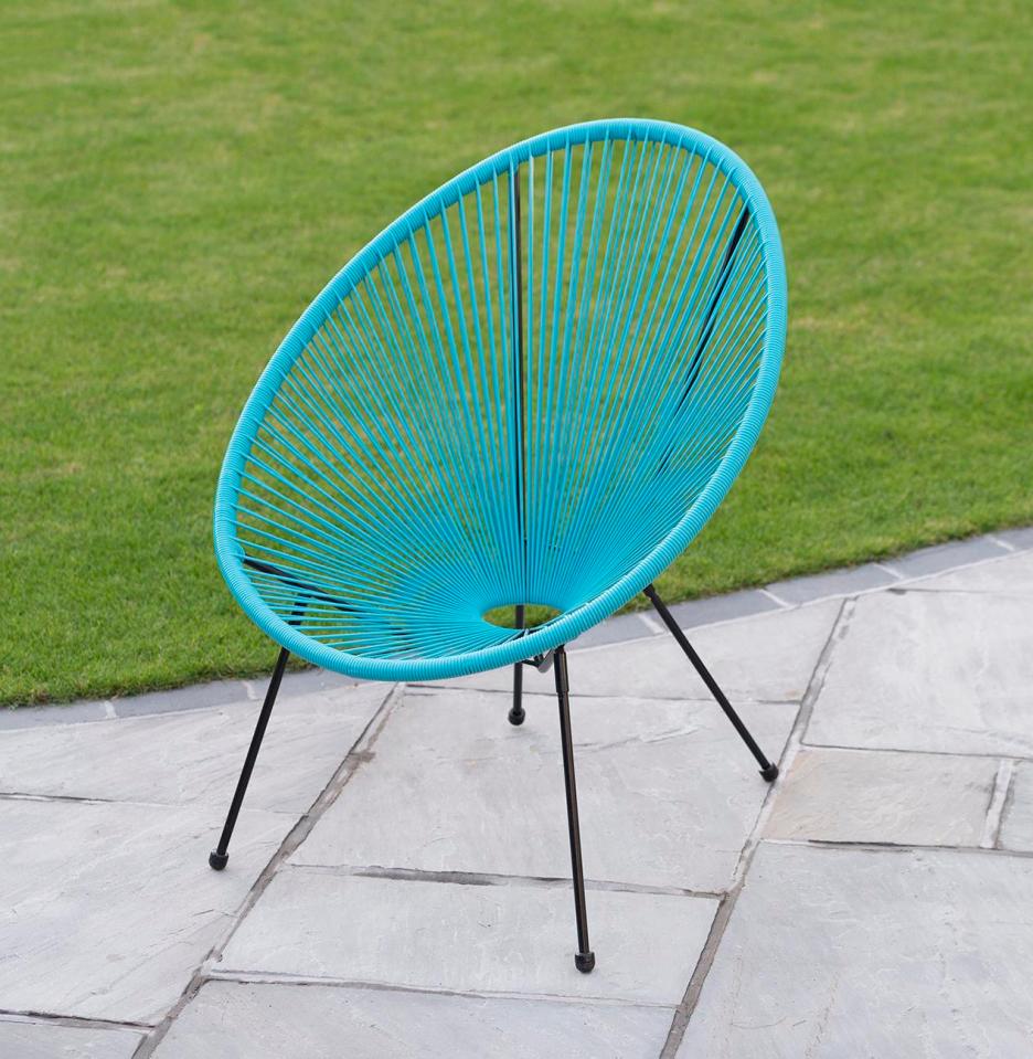  The B&M blue string chair is virtually identical to the one in the Love Island villa