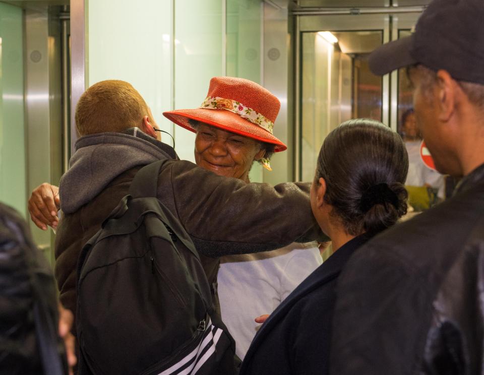  An emotional reunion with her  family as Gretel became the first exiled Windrush pensioner to return to Britain