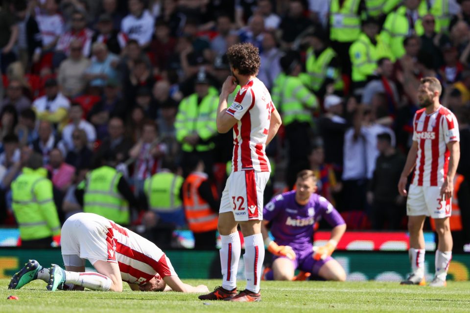  Crystal Palace netted two late goals at the bet365 Stadium to condemn Paul Lambert's side to Championship football next season