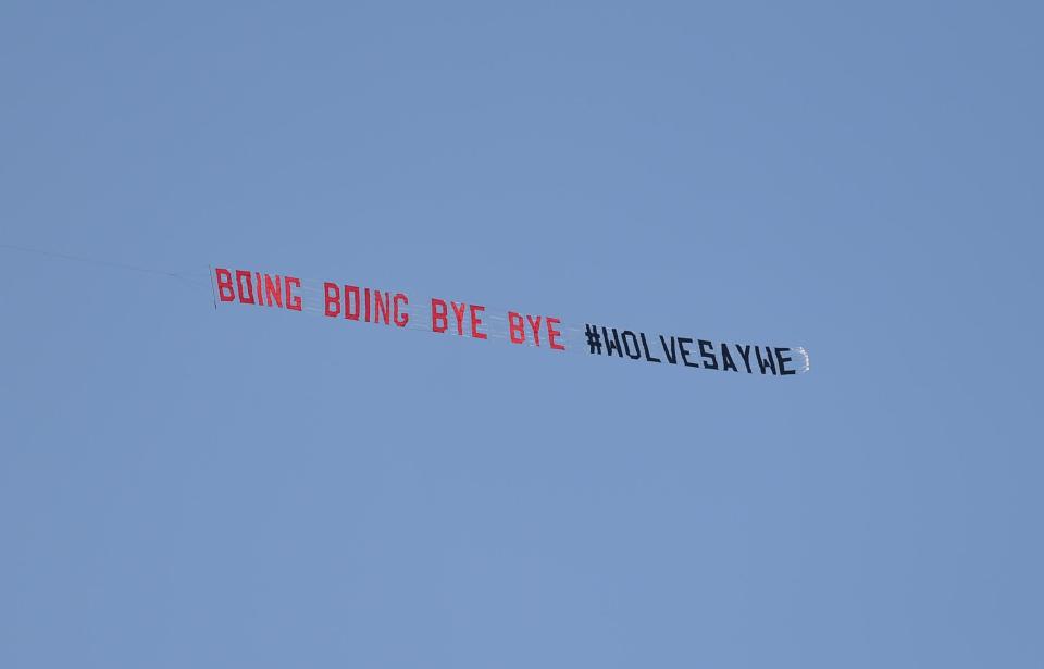  A banner reading "Boing Boing bye bye" flew over the ground at the start of the first half