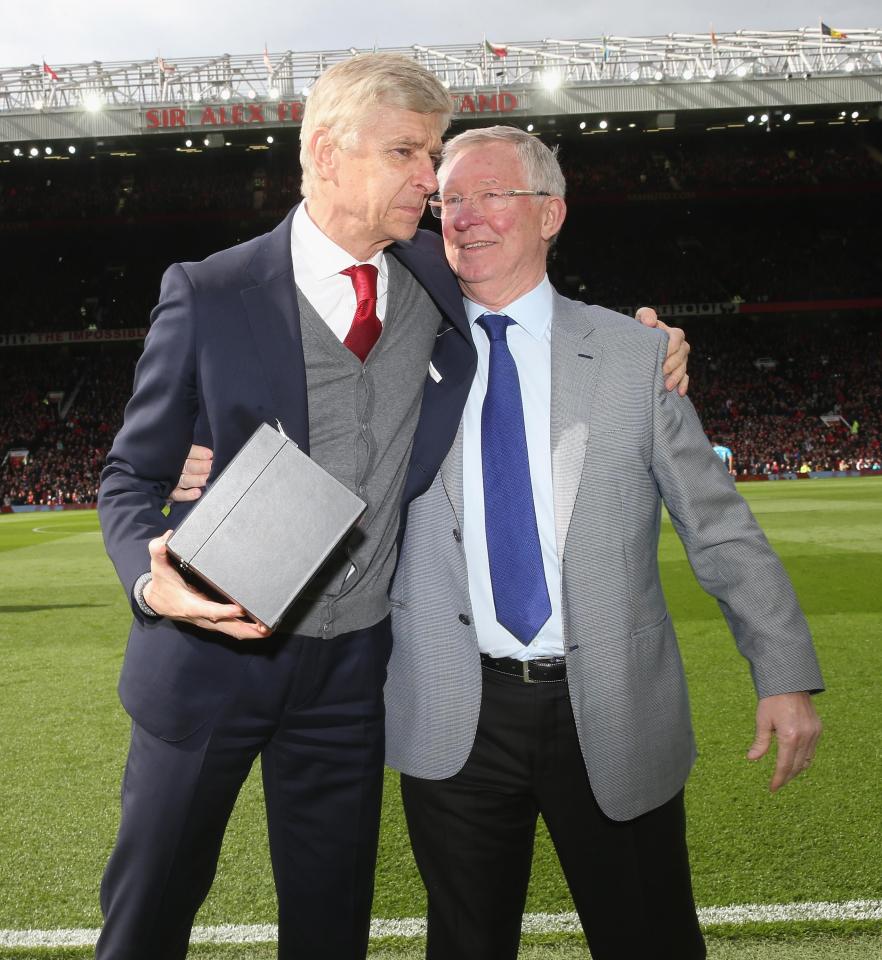 Ferguson was in good spirits last weekend as he handed a gift to departing Arsenal boss Arsene Wenger