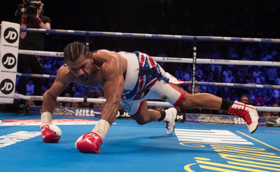  David Haye hits the canvas in the fifth round for the third time in the fight