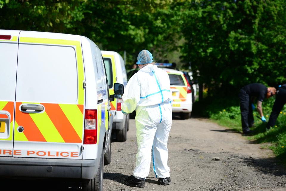  Forensics cops seen at the scene of a murder in Becks Lane in Macclesfield