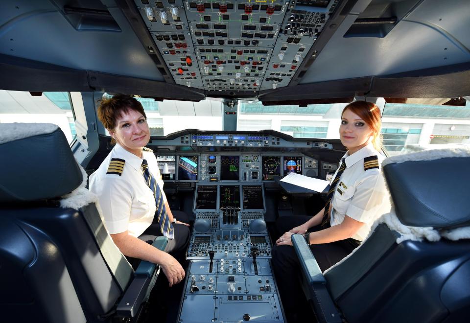  A job at the Emirates could be for you - you could join dynamic duo Captain Patricia Bischoff (left) and Rebecca Lougheed (right)