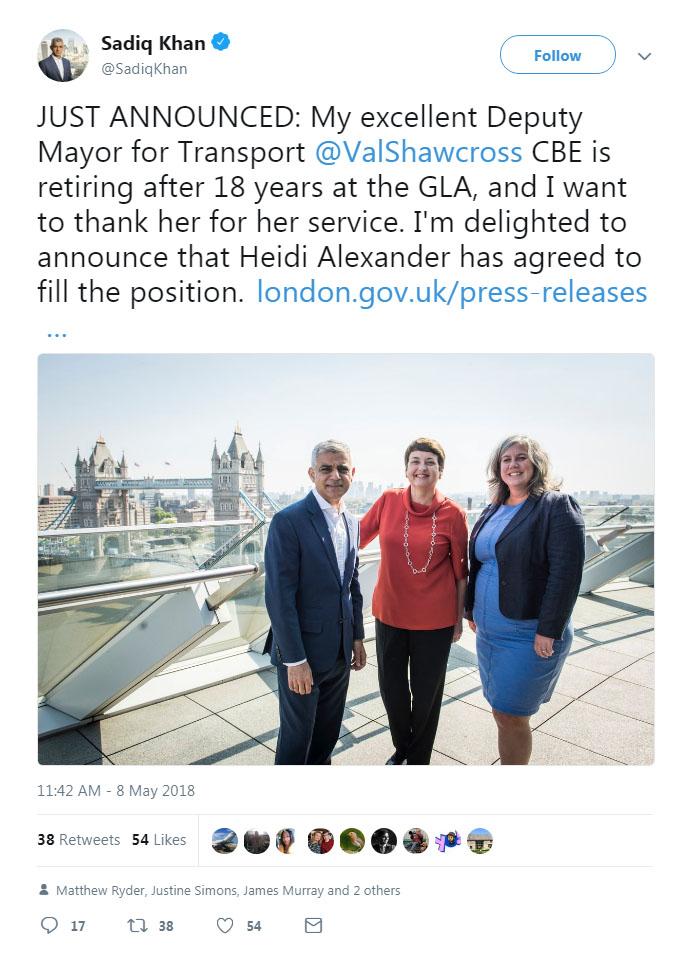  Mayor Khan tweeted the announcement