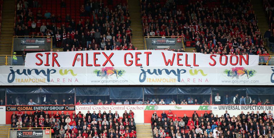 Aberdeen fans held up a message of support for Sir Alex Ferguson