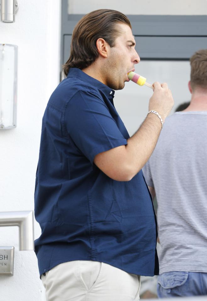  James Argent cooled down with an ice lolly as he filmed in Essex with Nathan Massey and Cara De La Hoyde