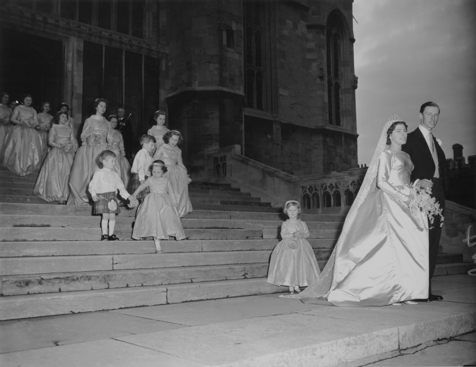 Princesses Beatrix and Irene of the Netherlands and Princess Christina of Sweden were among the bridesmaids at Anne and David’s wedding