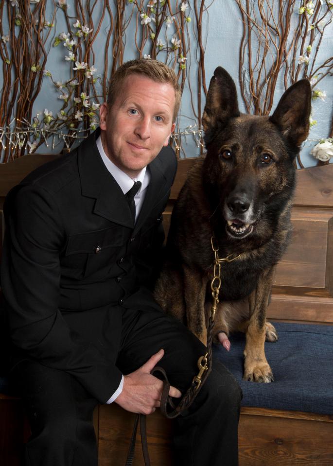  Police dog Theo, a German shepherd with ­handler PC Gareth Greaves, 38, of ­Manchester Police, has been involved in 200 arrests