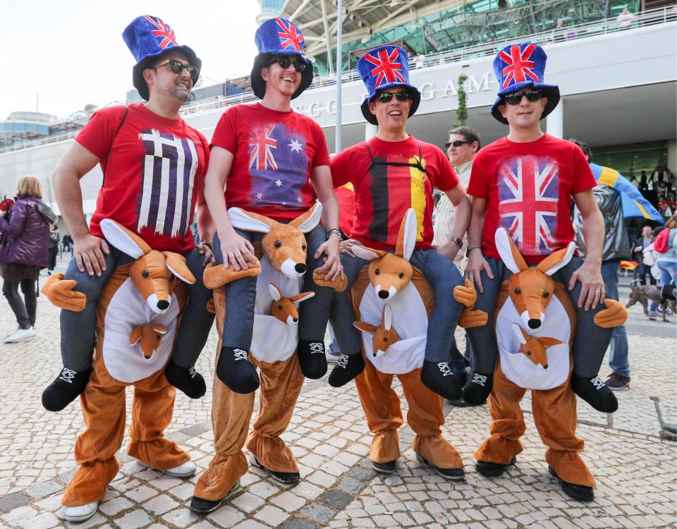  Australian fans donned kangaroo outfits as they arrived in Lisbon