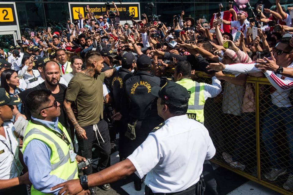  Hundreds of fans greeted Guerrero at Lima airport after his ban was upheld by the Court of Arbitration for Sport