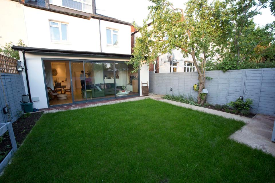 The new owners have added a modern extension and have a vegetable patch in the garden, far left