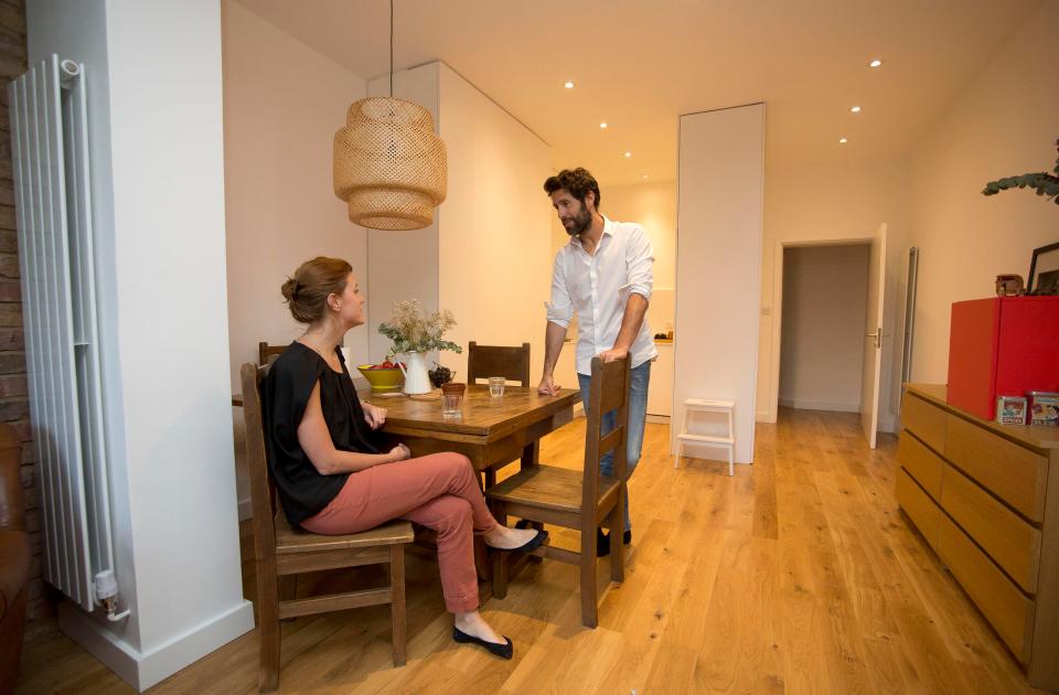 Bruno and Mathilde in their renovated flat, once the home of serial killer Dennis Nilsen