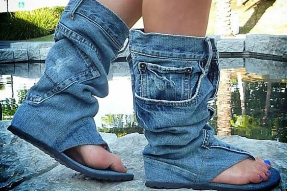  Who thought denim peep-toe boots were a good idea?