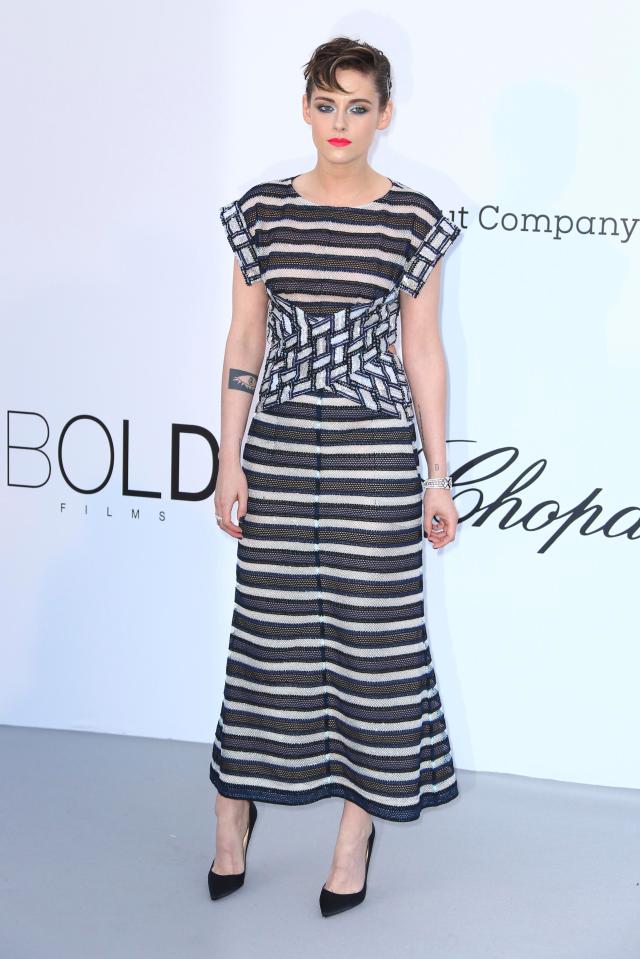  Actress Kirsten Stewart channelled a stripy look for her red carpet appearance