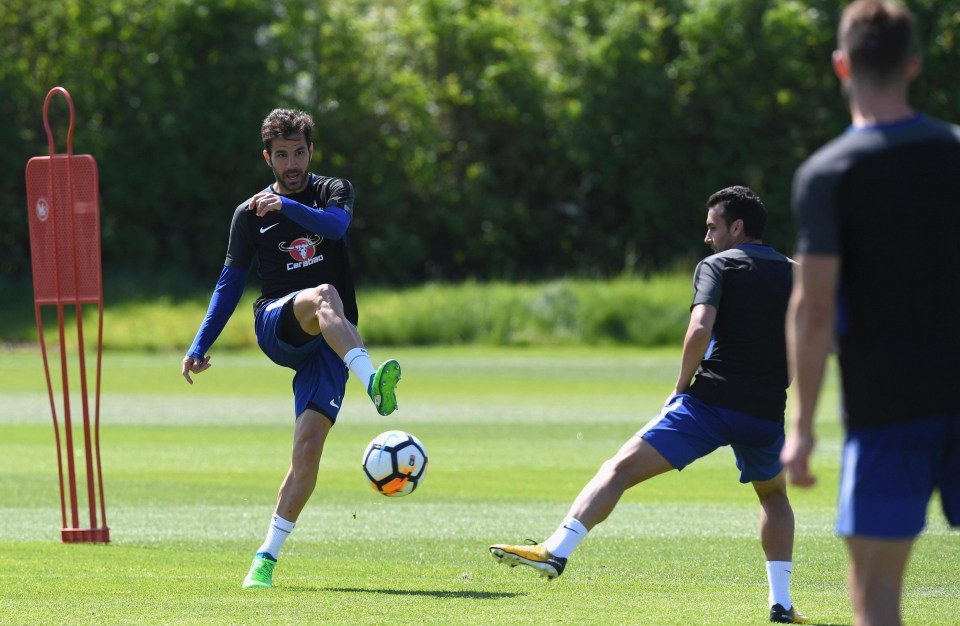 Blues ace Cesc Fabregas prepares for the FA Cup final clash against Manchester United