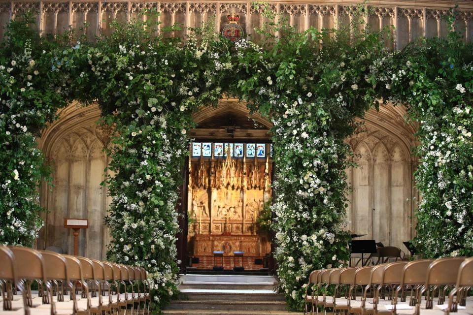  The entrance to St George's Chapel has been decorated with an enormous flower wall