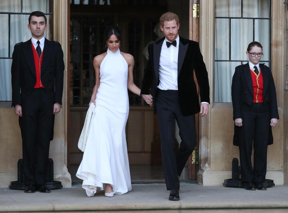  The couple head to the evening reception... where they may have stumbled on a ladder