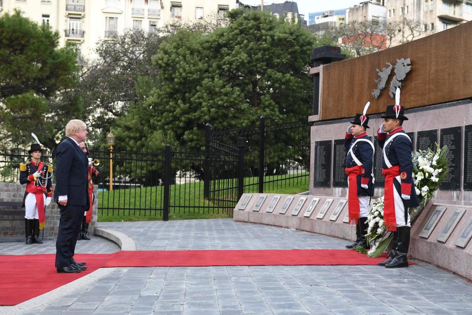  Boris Johnson was joined by Argentina’s Foreign Minister Jorge Faurie and Defence Minister Oscar Aguad for the wreath laying ceremony