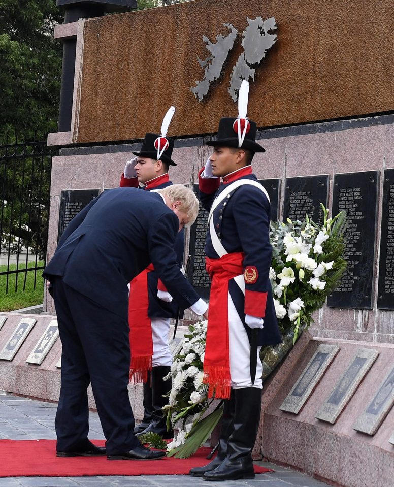  Poignant moment Boris Johnson lays a wreath at the Falklands War memorial in Buenos Aires