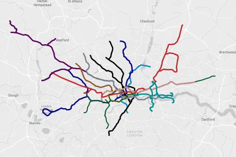  The new map shows the exact routes of each line by colour