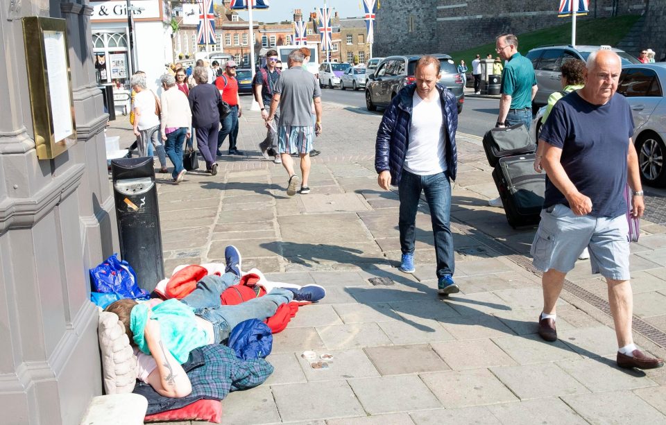  Rough sleepers return to doorways and bus shelters of the historic town in Berkshire last summer after being moved for Prince Harry and Meghan Markle's wedding