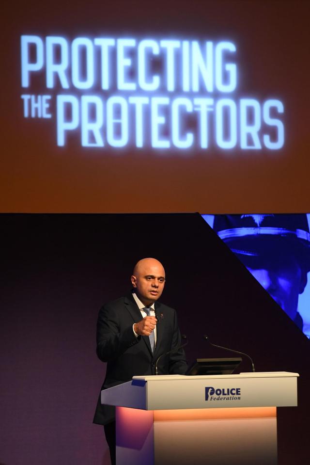  At the Police Federation conference in Birmingham, Mr Javid said it was 'ridiculous that you can’t restrain those who physically abuse you'