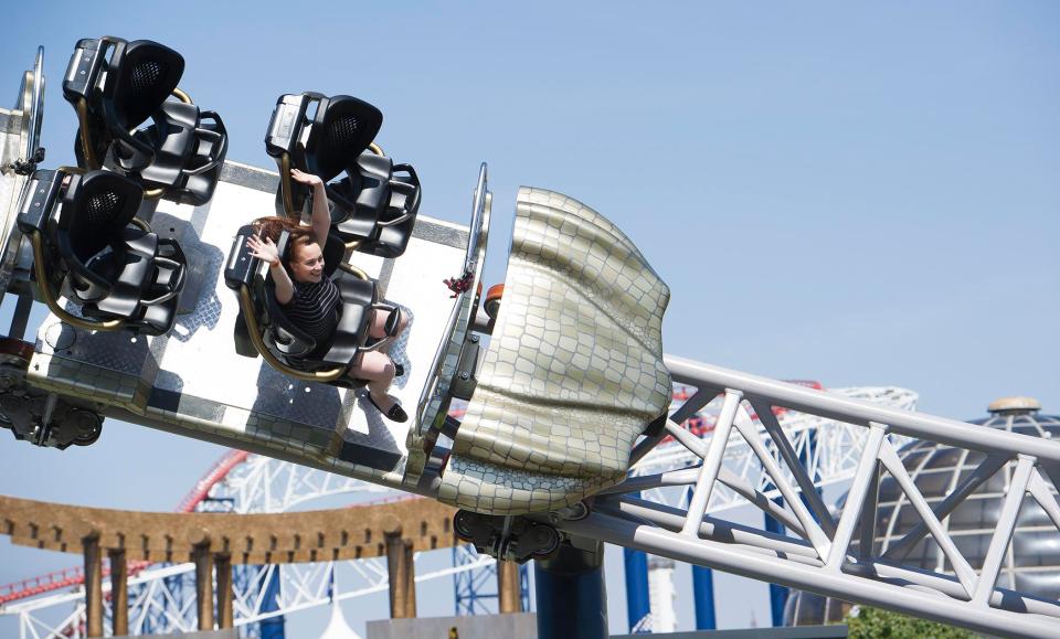 The 82ft drop brings terrifying screams as the ride builds towards the second launch pad, a UK first, with a velocity faster than a commercial aeroplane