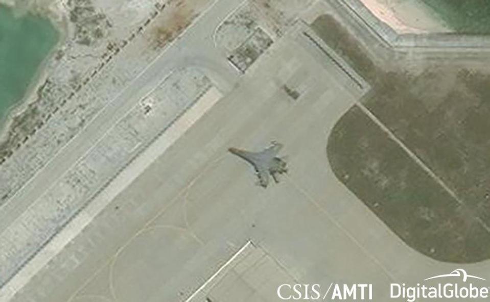  This satellite image taken on May 12 on the same island shows a Chinese warplane on the tarmac