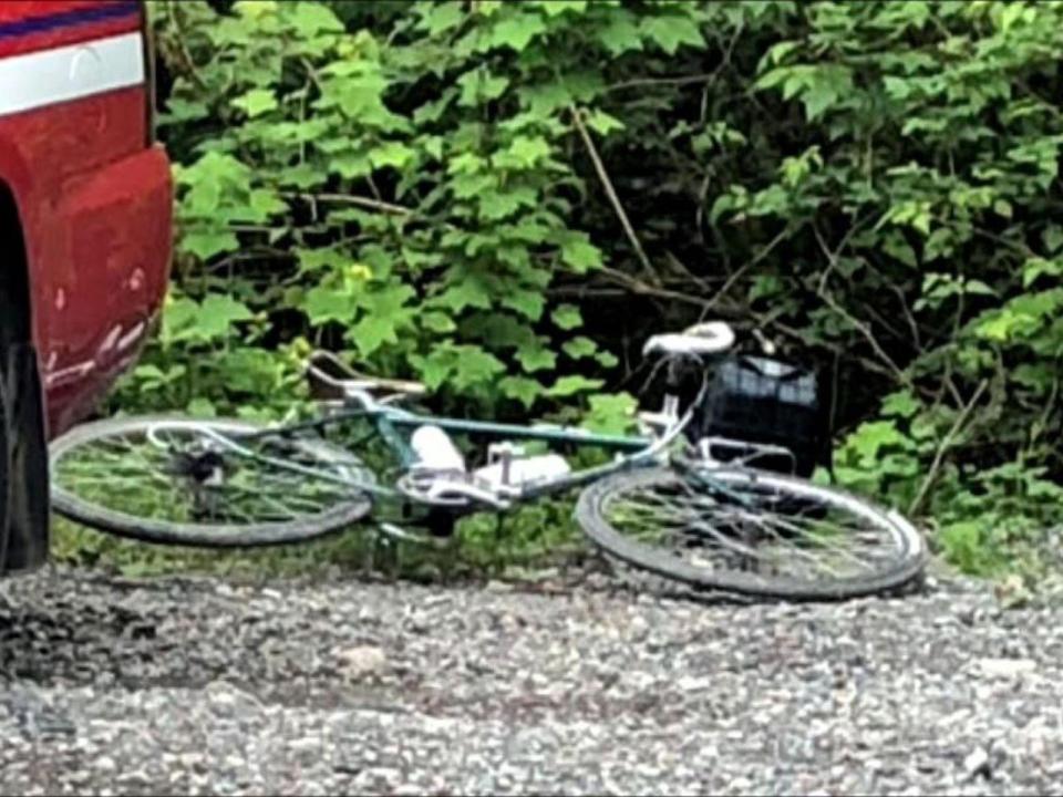  A discarded bike at the scene. The pair had tried to frighten the cougar off with their bike before the attack