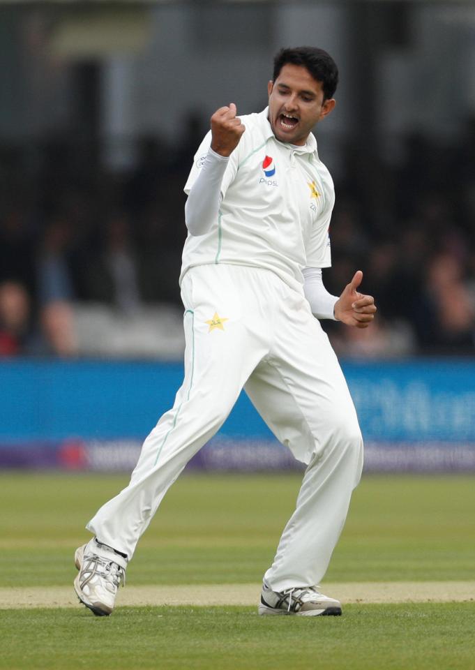 Pakistan's Mohammad Abbas celebrates taking the wicket of England's Mark Stoneman