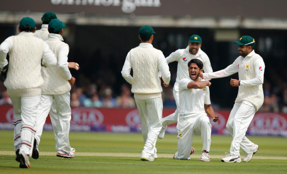  Hasan Ali claimed a major scalp after getting out Joe Root caught behind