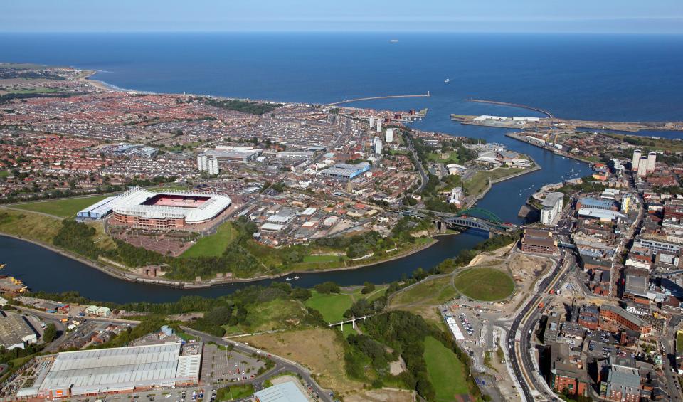 An aerial view of the River Wear and Monkwearmouth 