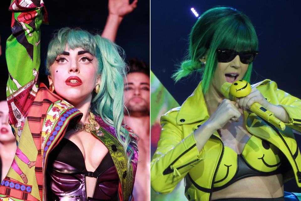  Remember when Gaga sported a turqoise 'do back in 2014? Perry was spotted on-stage at her Prismatic Tour with a similar hue.