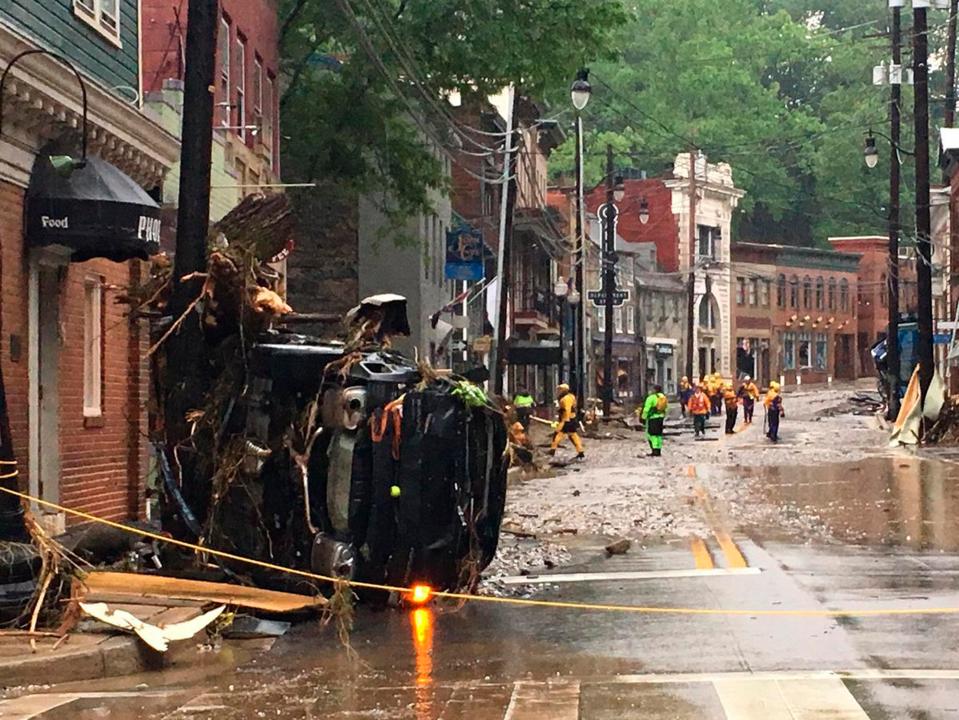  The roaring flash floods struck the city on Sunday