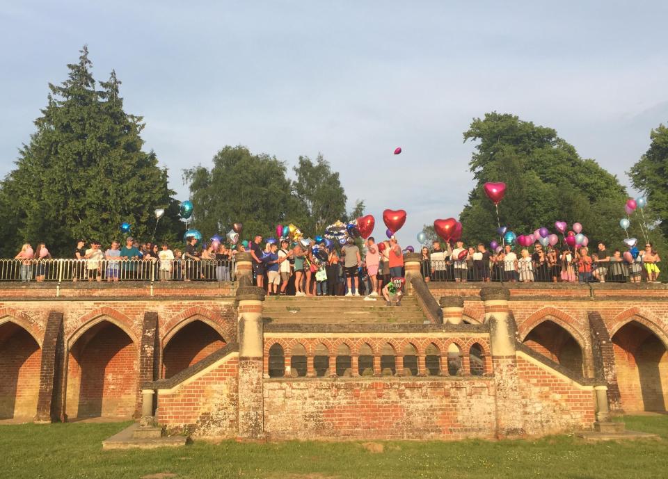 Friends and family released balloons to remember the teenage girl and dad-of-one who died at Mutiny Festival