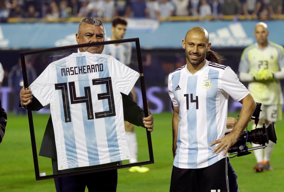  Javier Mascherano was honoured after becoming Argentina's record appearance maker