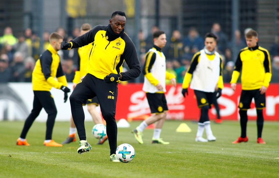  Fast feet...Usain trains with the German team Borussia Dortmund