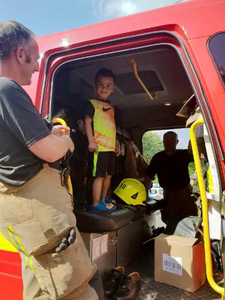  Regained his metal... The three-year old was given a tour of the fire engine that came to rescue him