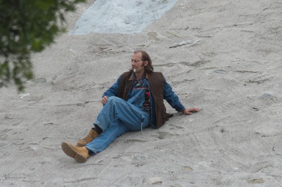  In another scene, LaBeouf smokes on a hillside on set