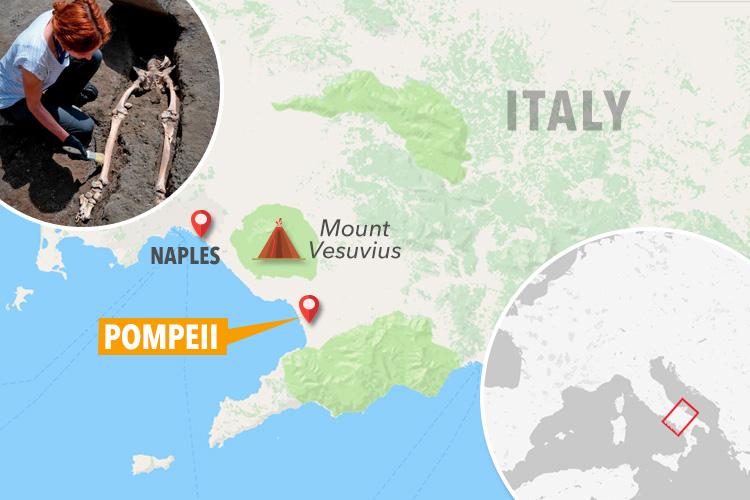  Scientists found the skeleton at a recently uncovered area of the Pompeii archaeological site