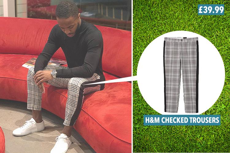  Raheem Sterling looks dapper in a pair of checked H&M trousers