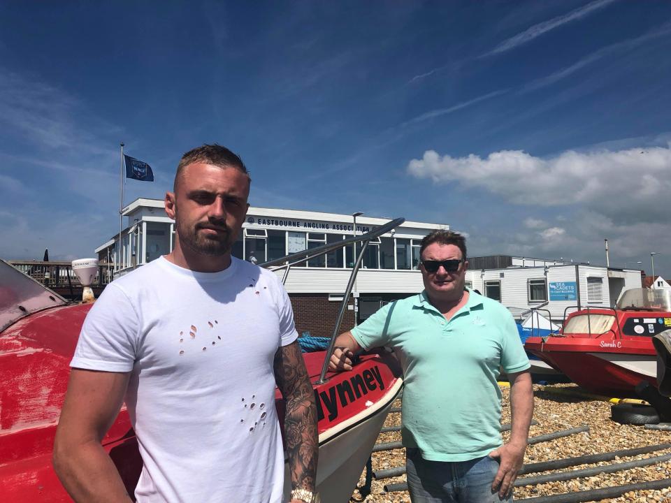  Curtis Templeton-Tite, left, and his dad Alex Tite spotted the 25ft basking shark