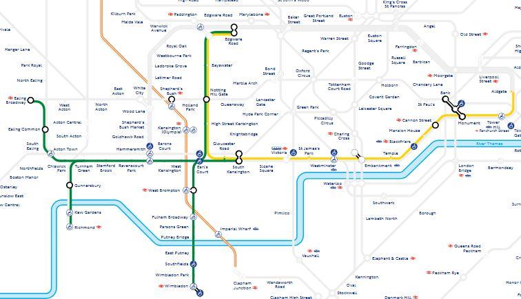  A map of the tube lines which will be closed on Saturday